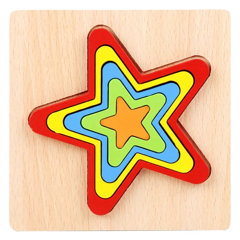 Colorful Wooden Geometric Shapes Puzzle Toys