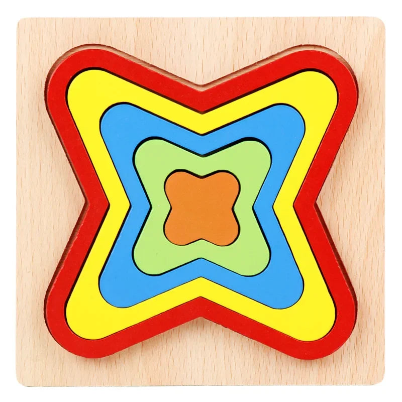Colorful Wooden Geometric Shapes Puzzle Toys
