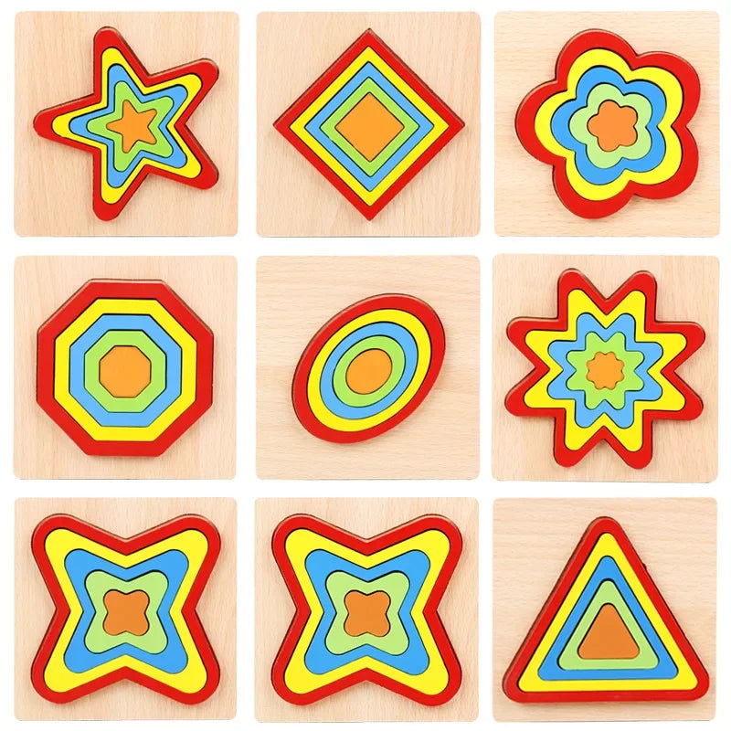 Colorful Wooden Geometric Shapes Puzzle Toys
