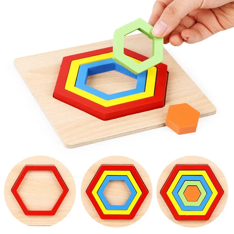 Colorful Wooden Geometric Shapes Puzzle Toys