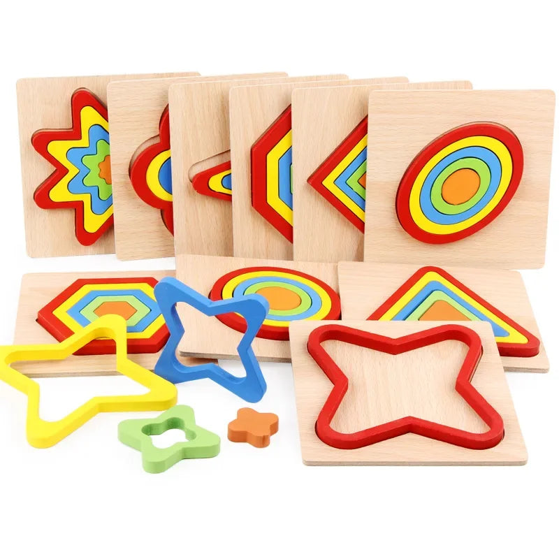 Colorful Wooden Geometric Shapes Puzzle Toys