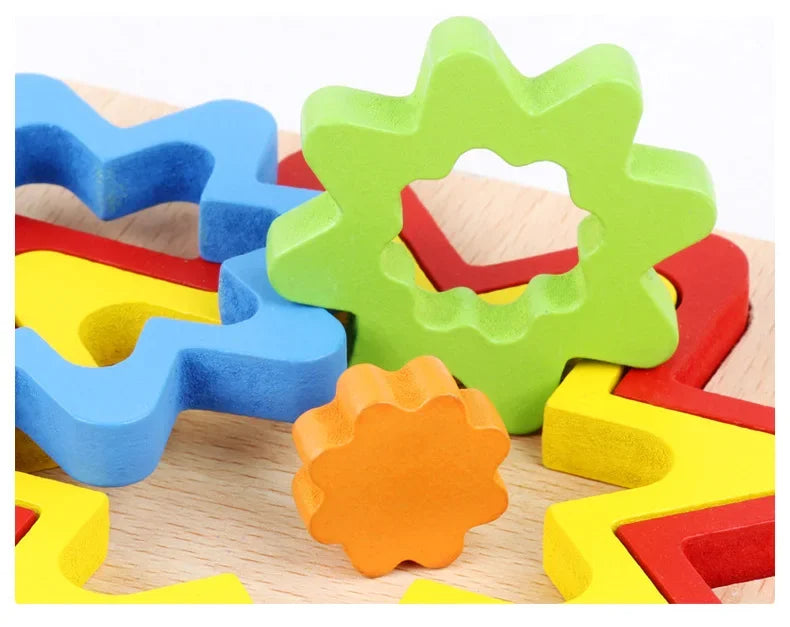 Colorful Wooden Geometric Shapes Puzzle Toys