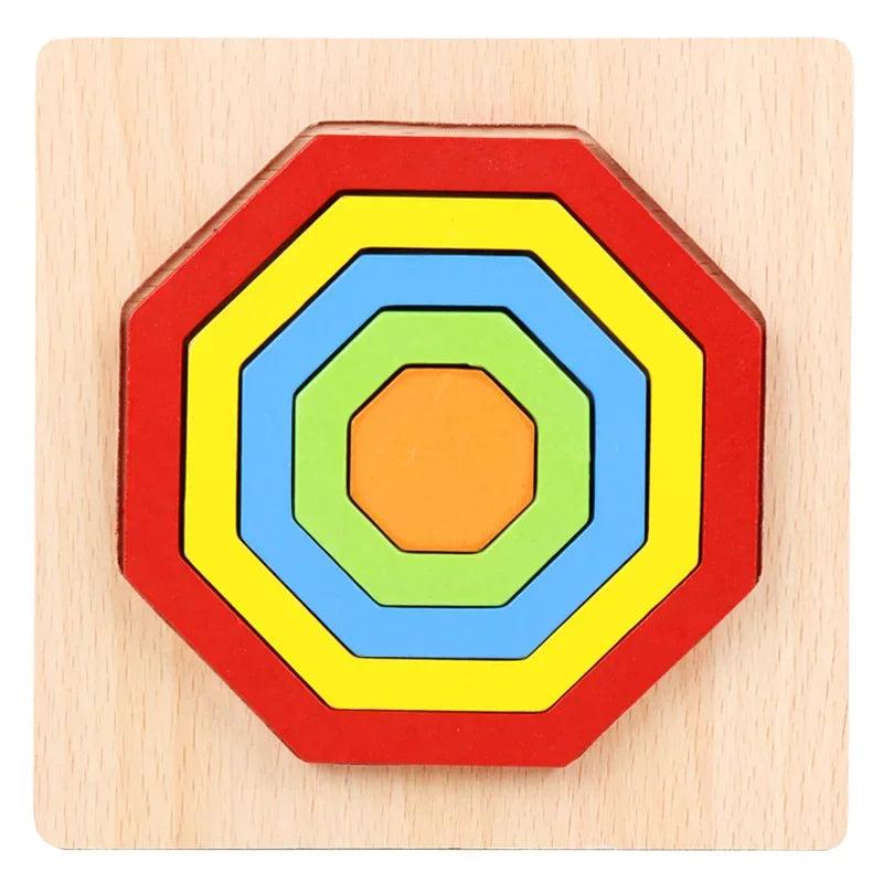Colorful Wooden Geometric Shapes Puzzle Toys
