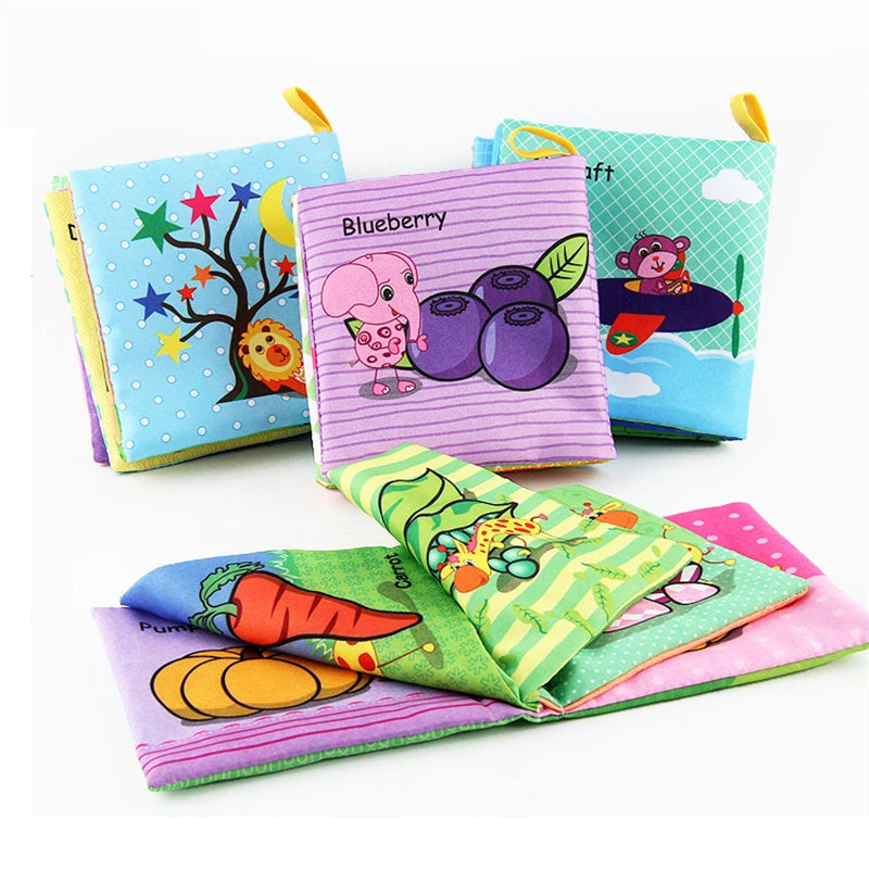 0-12Monthes Baby Cloth Book Fruits Animals Cognize Puzzle Book Infant Kids Early Learning Educational Fabric Books Toys