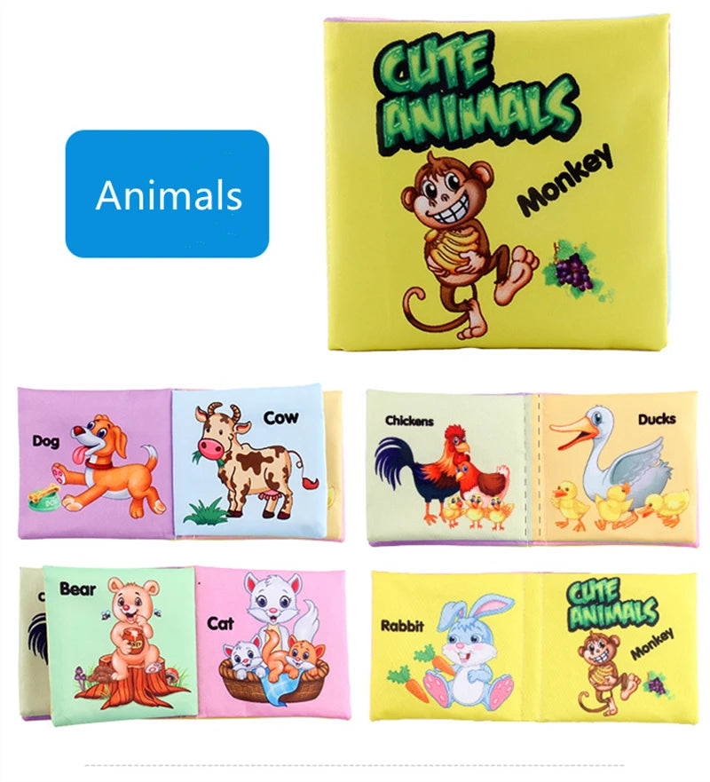 0-12Monthes Baby Cloth Book Fruits Animals Cognize Puzzle Book Infant Kids Early Learning Educational Fabric Books Toys