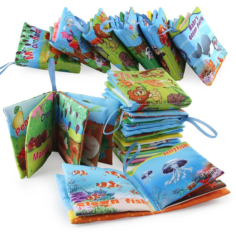 0-12Monthes Baby Cloth Book Fruits Animals Cognize Puzzle Book Infant Kids Early Learning Educational Fabric Books Toys