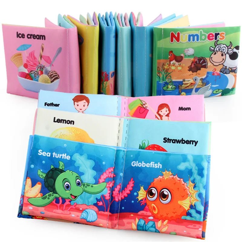 0-12Monthes Baby Cloth Book Fruits Animals Cognize Puzzle Book Infant Kids Early Learning Educational Fabric Books Toys