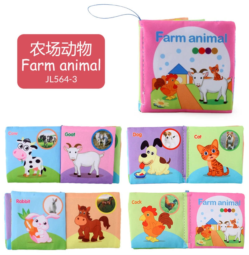 0-12Monthes Baby Cloth Book Fruits Animals Cognize Puzzle Book Infant Kids Early Learning Educational Fabric Books Toys