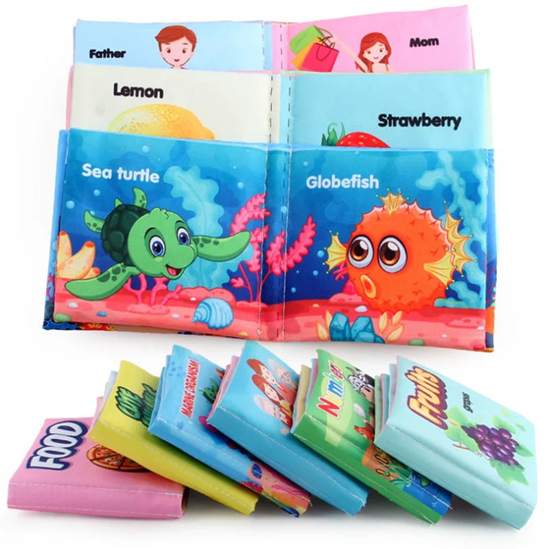 0-12Monthes Baby Cloth Book Fruits Animals Cognize Puzzle Book Infant Kids Early Learning Educational Fabric Books Toys