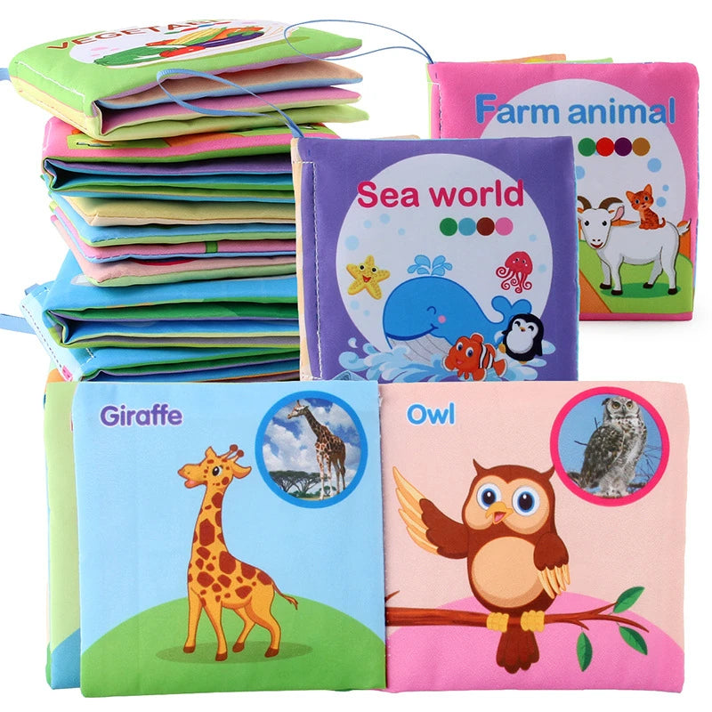 0-12Monthes Baby Cloth Book Fruits Animals Cognize Puzzle Book Infant Kids Early Learning Educational Fabric Books Toys