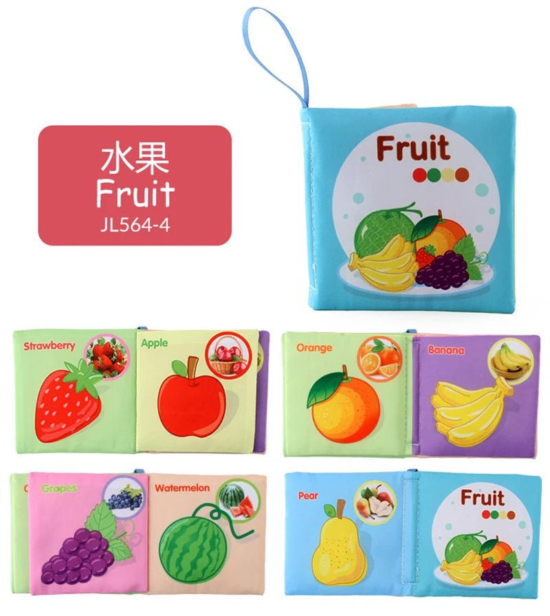0-12Monthes Baby Cloth Book Fruits Animals Cognize Puzzle Book Infant Kids Early Learning Educational Fabric Books Toys