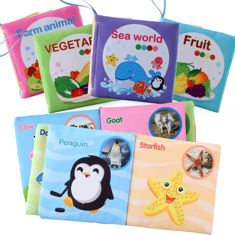 0-12Monthes Baby Cloth Book Fruits Animals Cognize Puzzle Book Infant Kids Early Learning Educational Fabric Books Toys