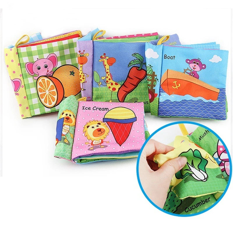 0-12Monthes Baby Cloth Book Fruits Animals Cognize Puzzle Book Infant Kids Early Learning Educational Fabric Books Toys