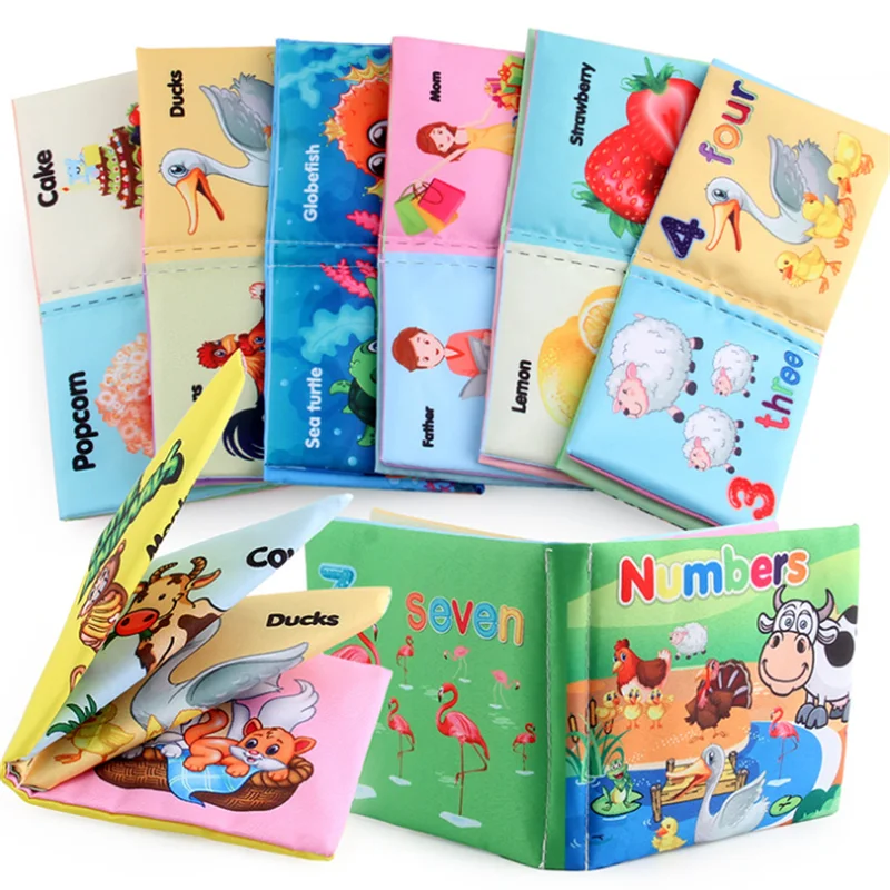 0-12Monthes Baby Cloth Book Fruits Animals Cognize Puzzle Book Infant Kids Early Learning Educational Fabric Books Toys
