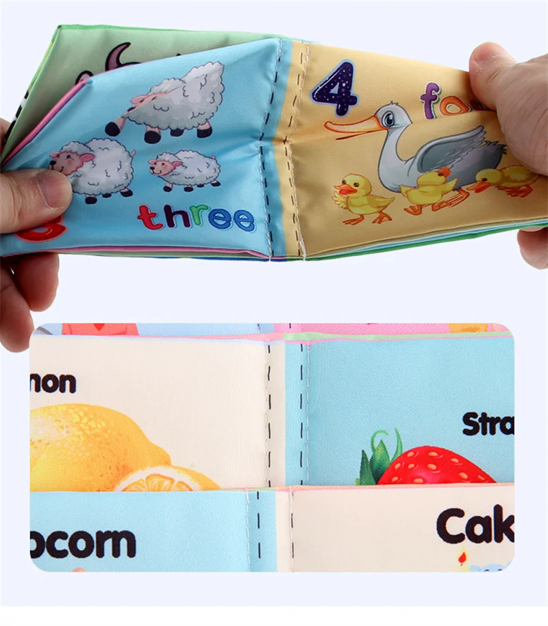 0-12Monthes Baby Cloth Book Fruits Animals Cognize Puzzle Book Infant Kids Early Learning Educational Fabric Books Toys