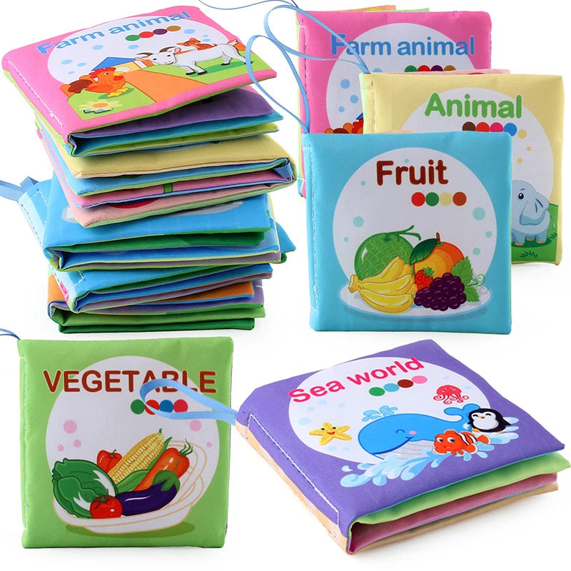 0-12Monthes Baby Cloth Book Fruits Animals Cognize Puzzle Book Infant Kids Early Learning Educational Fabric Books Toys