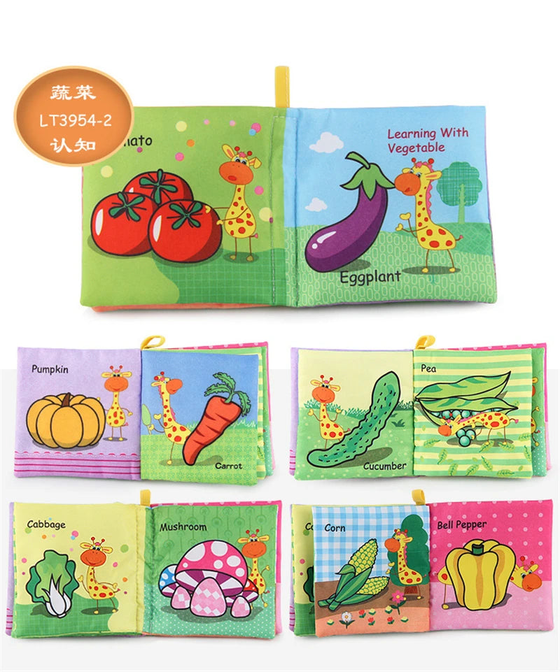 0-12Monthes Baby Cloth Book Fruits Animals Cognize Puzzle Book Infant Kids Early Learning Educational Fabric Books Toys