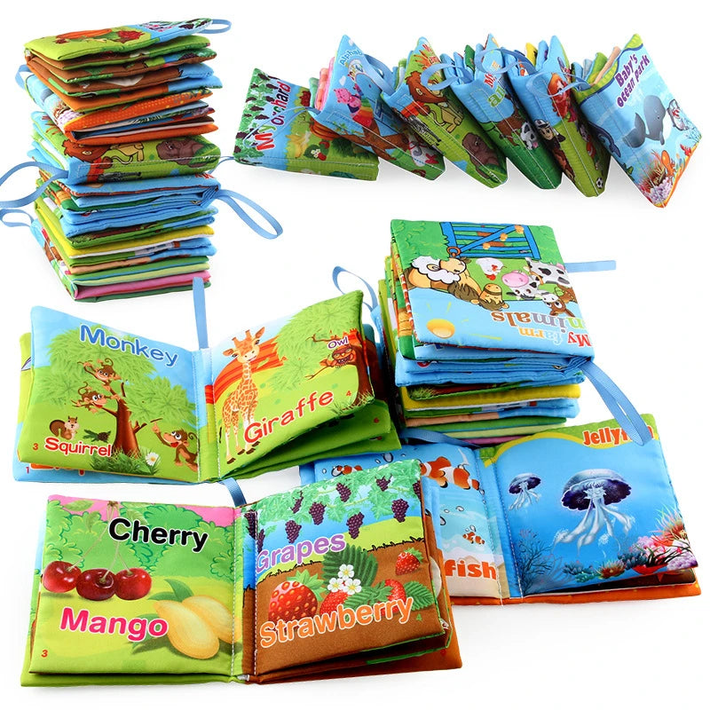 0-12Monthes Baby Cloth Book Fruits Animals Cognize Puzzle Book Infant Kids Early Learning Educational Fabric Books Toys
