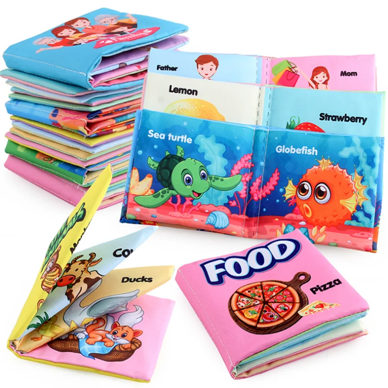 0-12Monthes Baby Cloth Book Fruits Animals Cognize Puzzle Book Infant Kids Early Learning Educational Fabric Books Toys