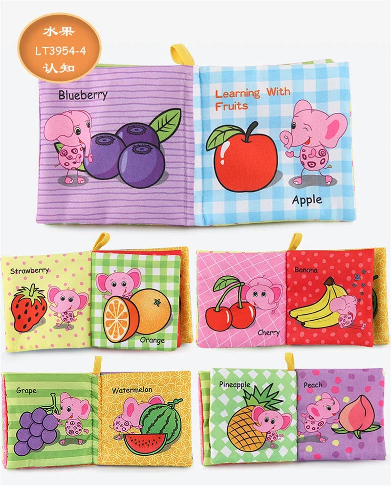 0-12Monthes Baby Cloth Book Fruits Animals Cognize Puzzle Book Infant Kids Early Learning Educational Fabric Books Toys