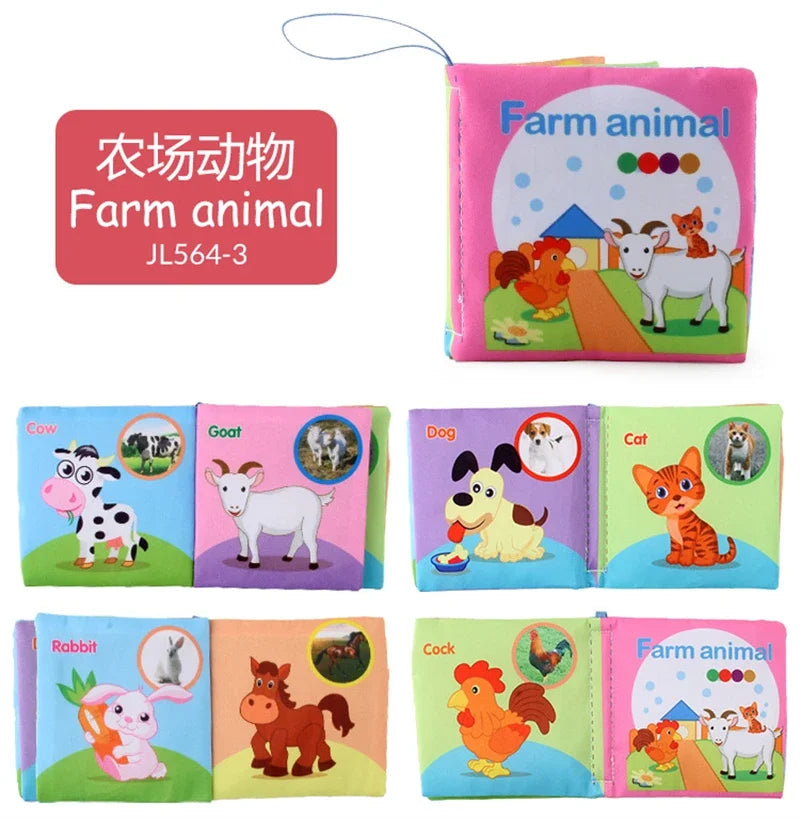 0-12Monthes Baby Cloth Book Fruits Animals Cognize Puzzle Book Infant Kids Early Learning Educational Fabric Books Toys